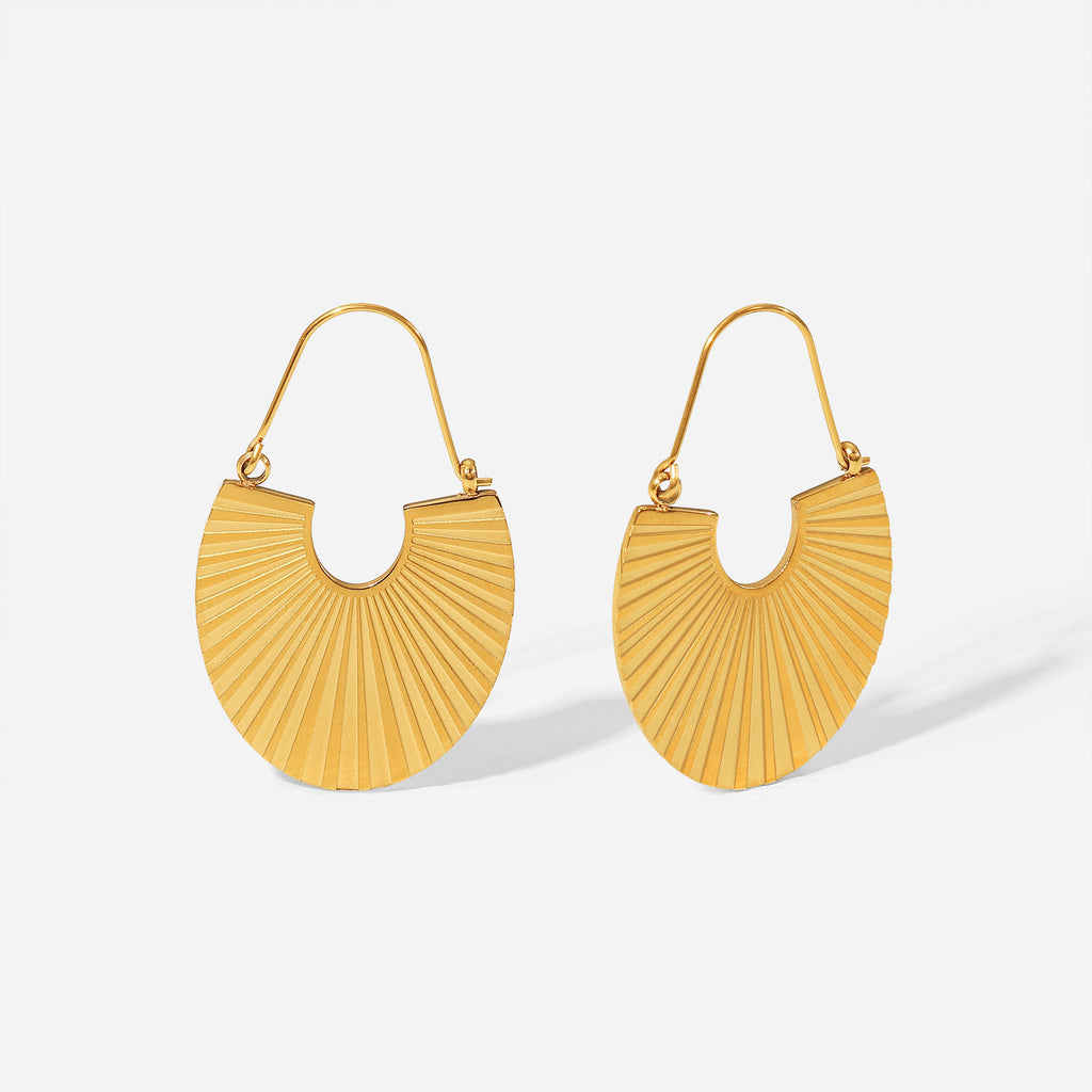 18K Gold Scalloped Rib Earrings Scandinavian Designer Earrings