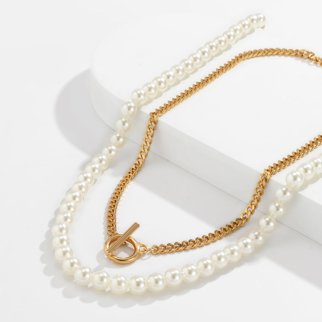 Vintage Pearl Double Layer Street Hip Hop Design Necklace