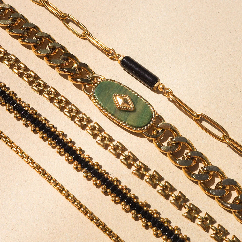 18K Gold Retro Fashion Inlaid African Jade Design Versatile Bracelet