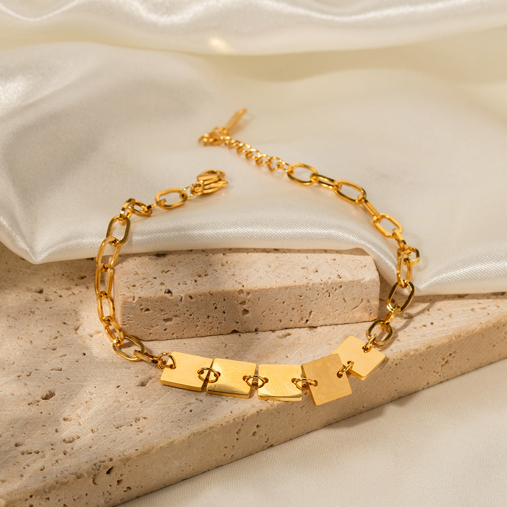 18k Gold Exquisite Simple Chain with Square Design Versatile Bracelet