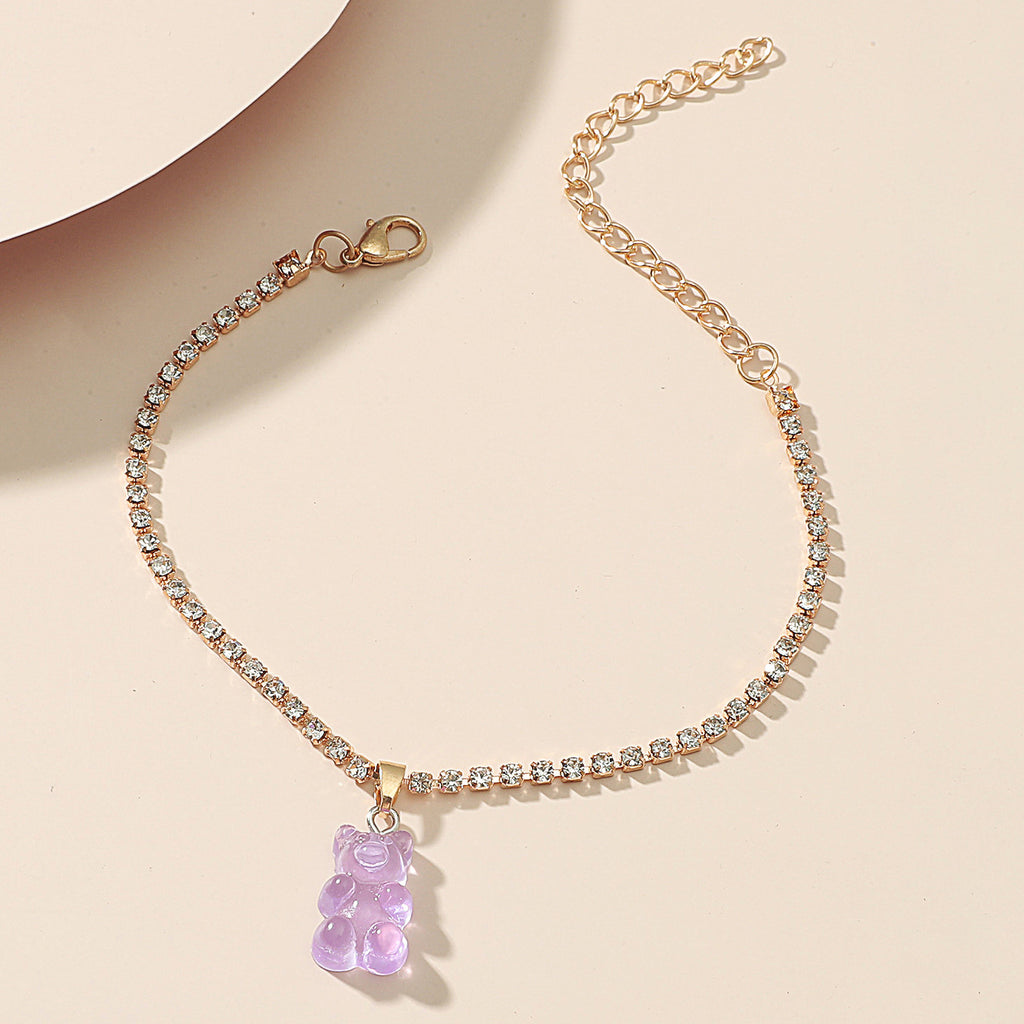 Fashionable exquisite diamond chain design with creative bear pendant anklet