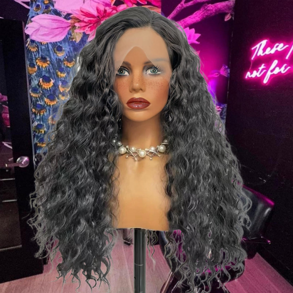 Deep Wave Lace Front Wig 13x4 Synthetic 28 inch 1B