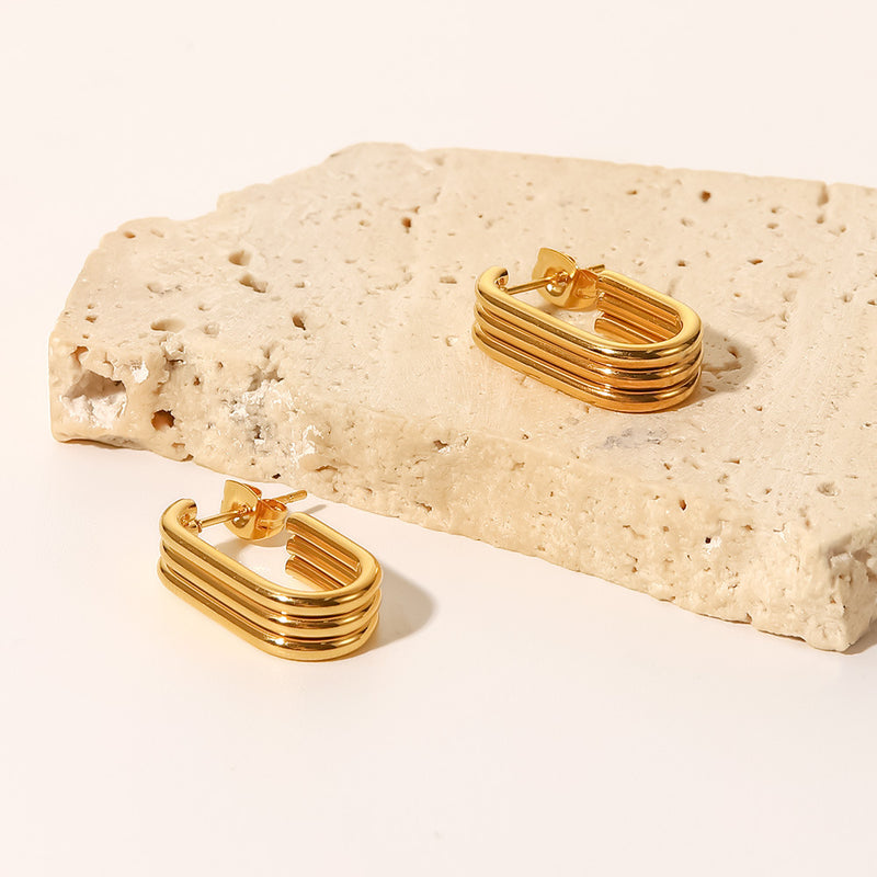 18K gold three-layer ring U-shaped open earrings