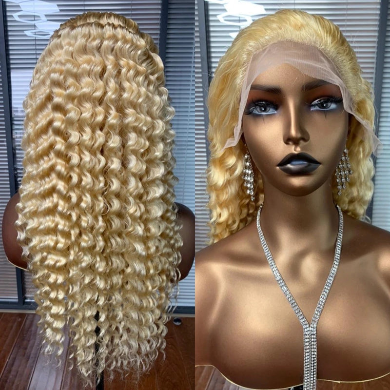 Deep Wave Lace Front Wig 26 inch Human Hair 13x4 Blonde