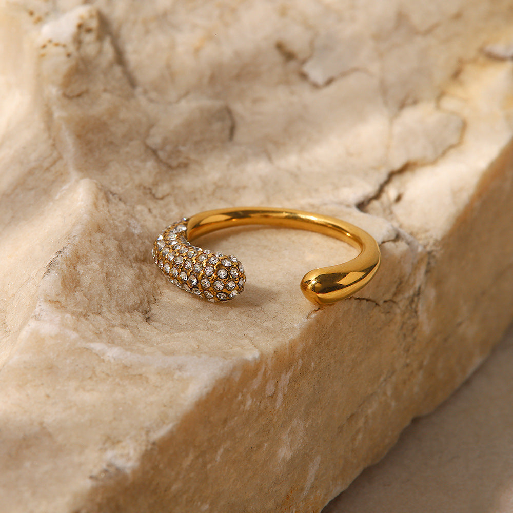 18K Gold Plated Open Ring with White Diamonds