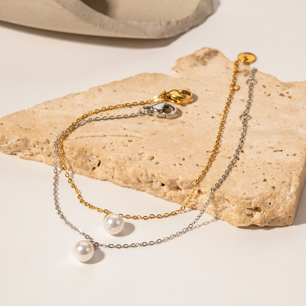 18K Gold Retro Fashion with Pearl Pendant Versatile Bracelet