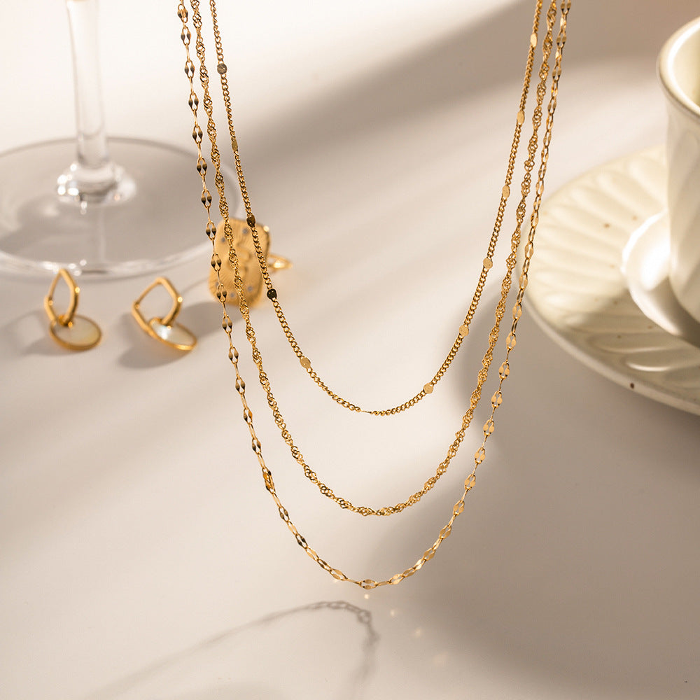 18k Gold Fashion Simple Three-layer Design Versatile Necklace