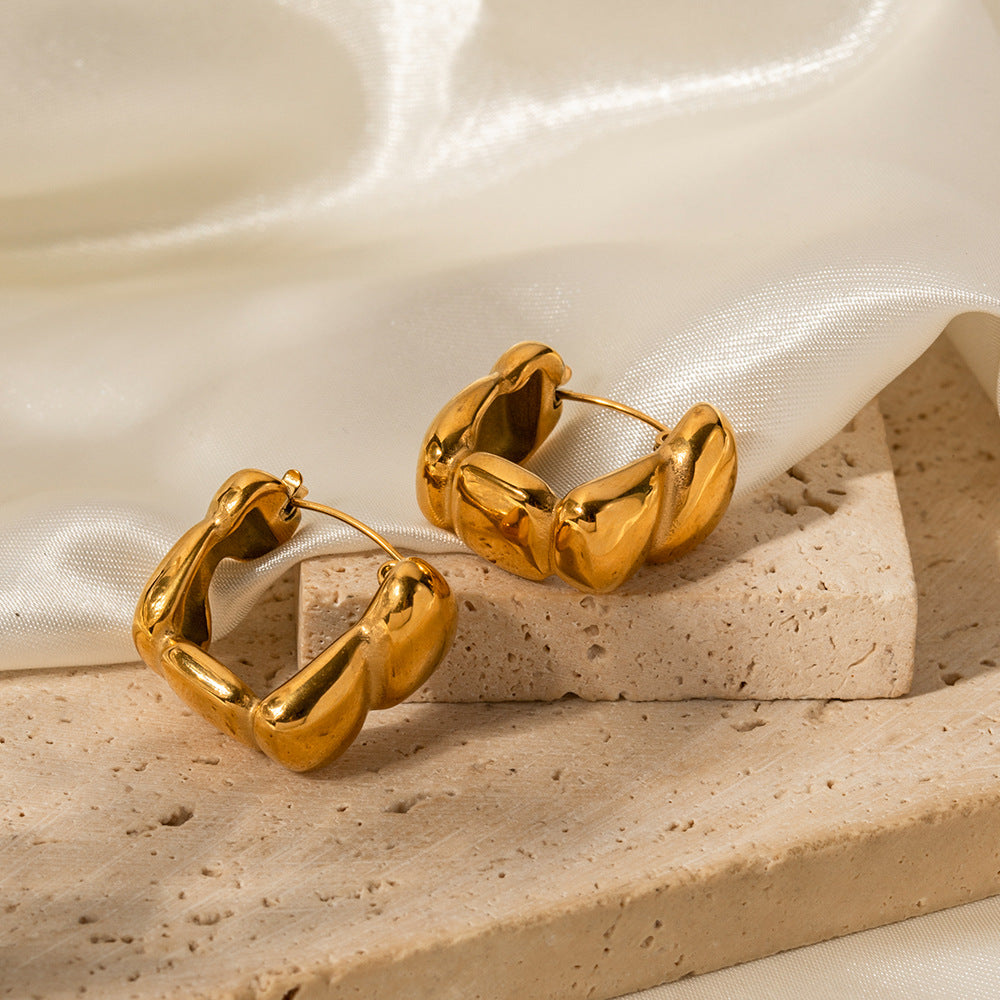 18K Gold Personalized Simple Handmade Square Doudou Design Versatile Earrings
