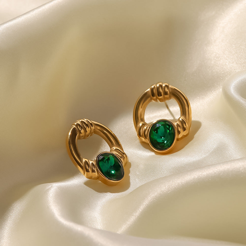 18K Vintage Door Ring Green Zircon Earrings