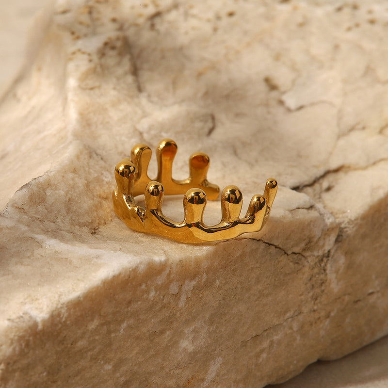 18K Gold Plated Crown Open Geometric Irregular Ring