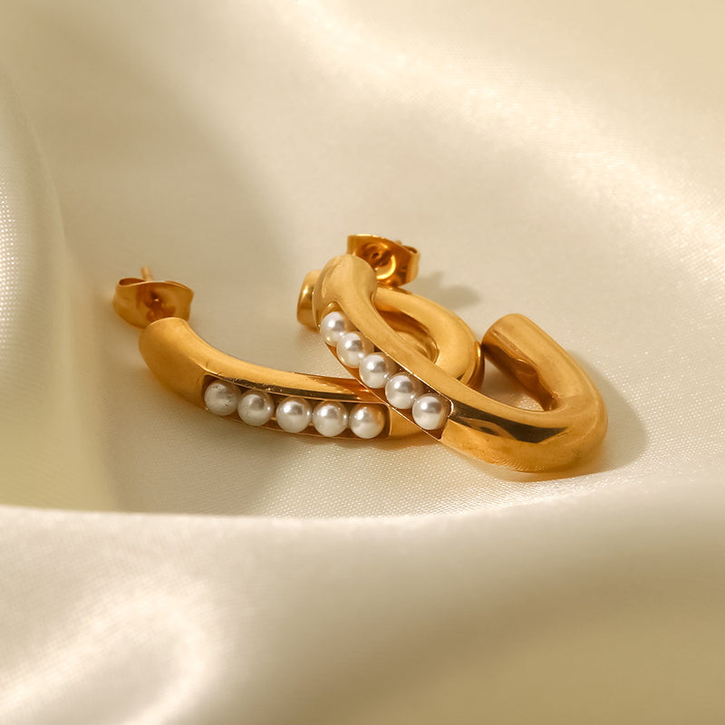 18K gold-plated inlaid pearl temperament all-match earrings