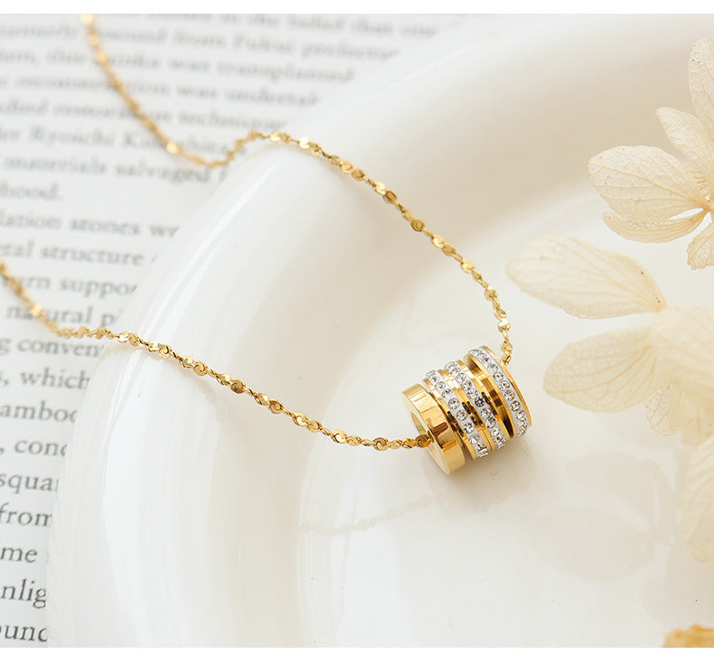 18K Gold Exquisite Small Waist Full Diamond Design Pendant Necklace