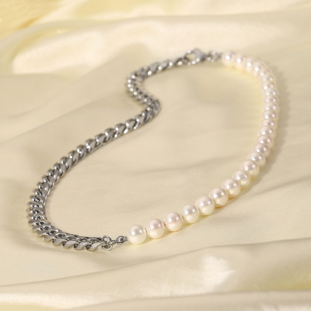Fashion shell bead stitching Cuban chain all-match necklace