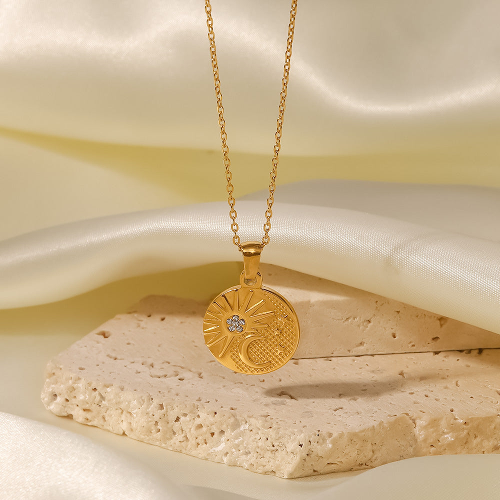 18K Gold Plated Zircon Sun Half Moon Pendant Necklace