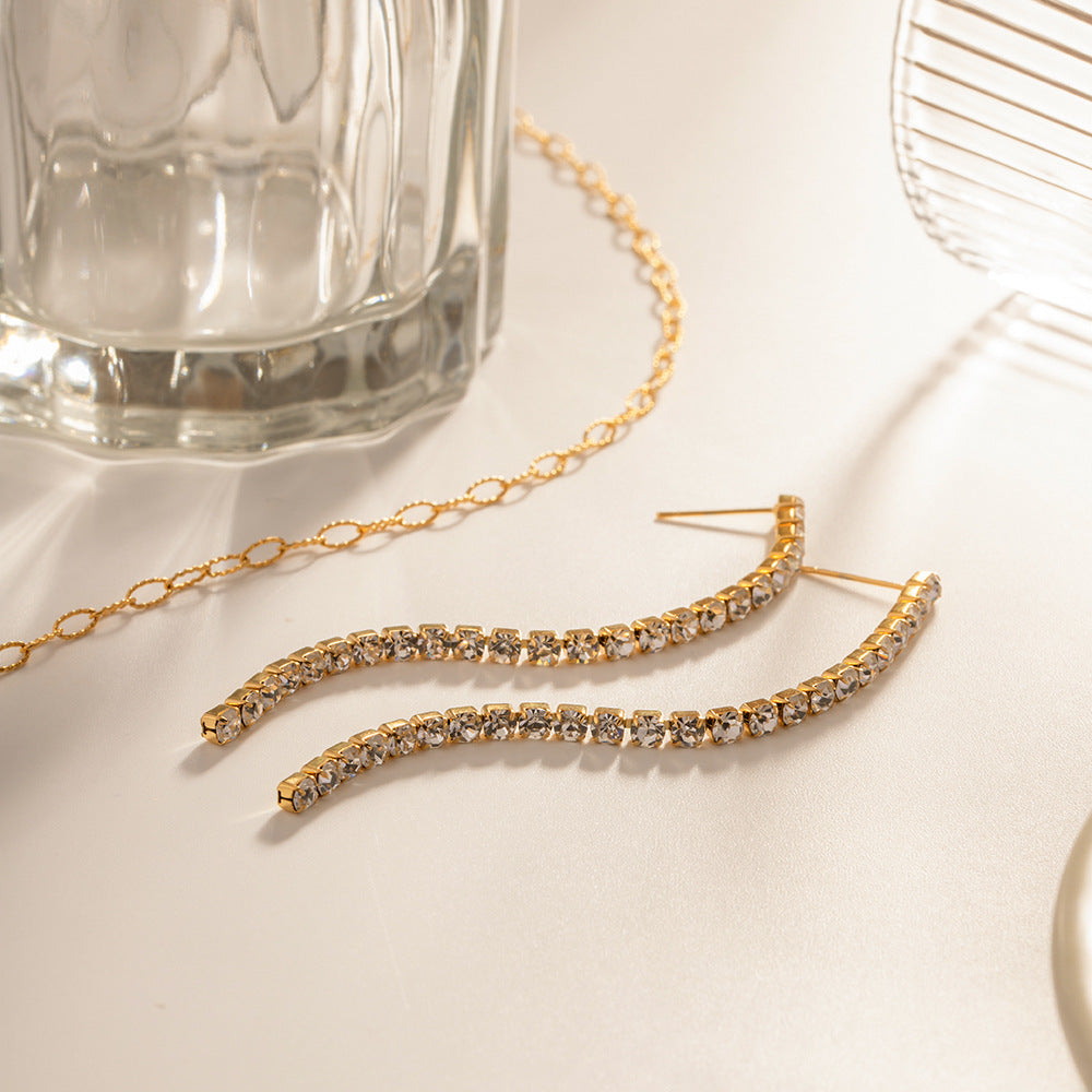 18K Gold Exquisite Dazzling Inlaid White Zircon Tassel Pendant Design Versatile Earrings Jewelry