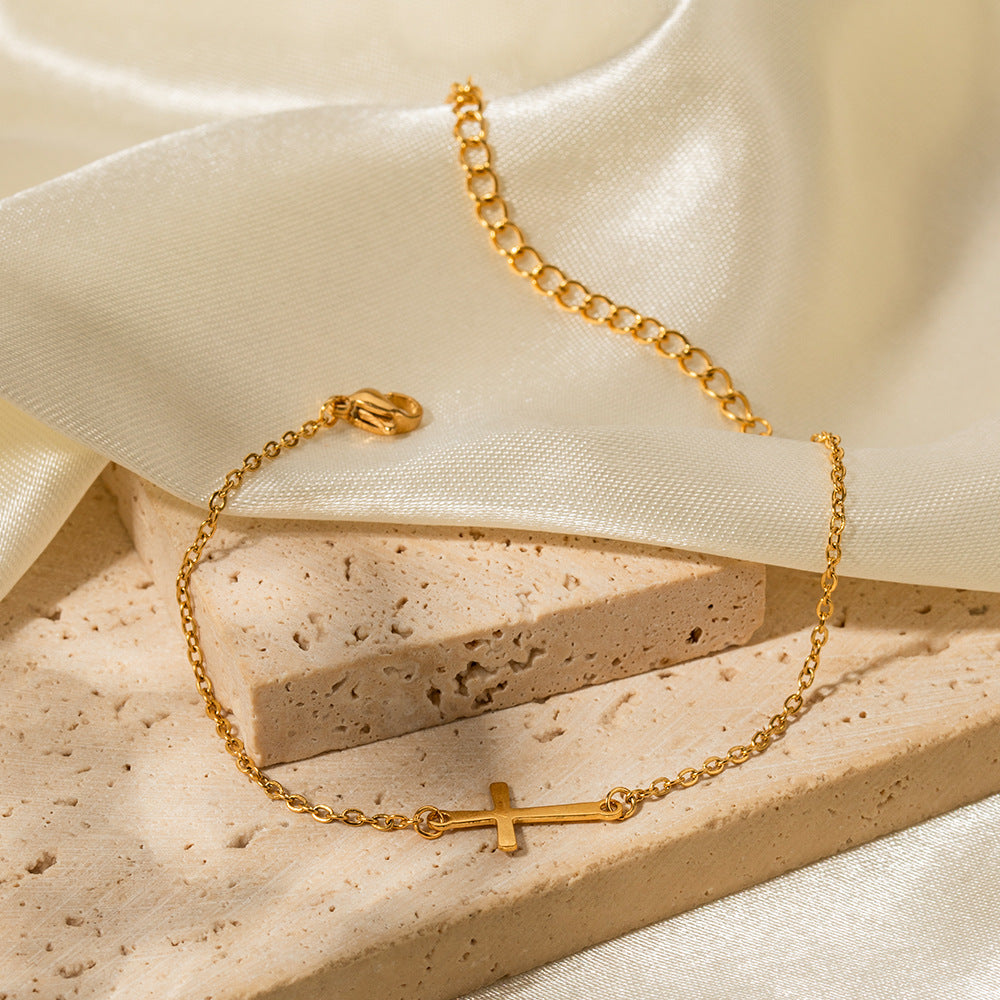 18K Gold Classic Simple Cross Design Versatile Bracelet