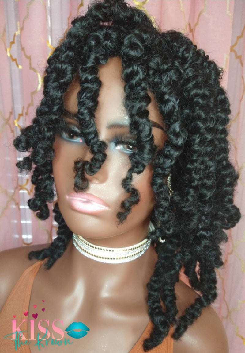 KALI~Curly Twists Kinky Jumbo Butterfly Twists Wig Synthetic Hair Wig 10 inch Full Wig Natural Black Hair Wig Exclusive Style