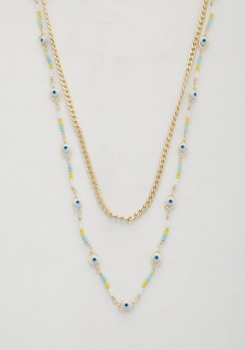 Eye Bead Curb Link Layered Necklace