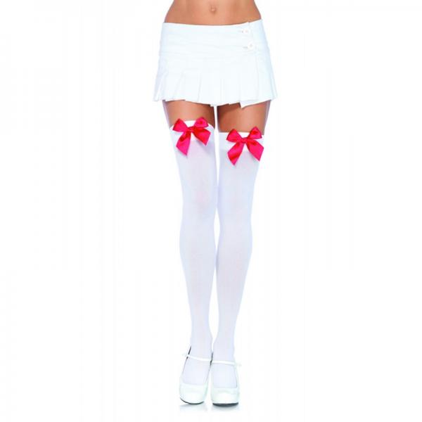 Nylon Over The Knee with Bow O/S White Red