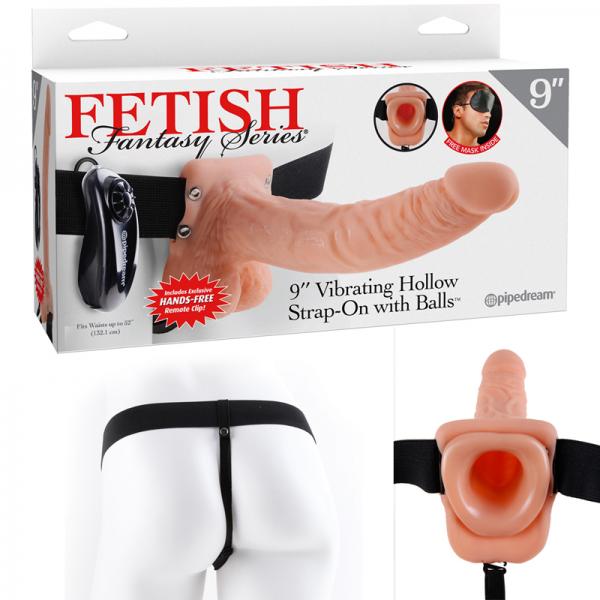 Fetish Fantasy 9in Vibrating Hollow Strap-on With Balls Flesh
