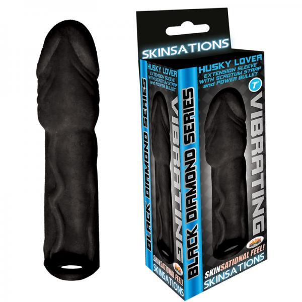 Skinsations Black Diamond Series Husky Lover Extension Sleeve With Power Bullet & Scrotum Strap 7in