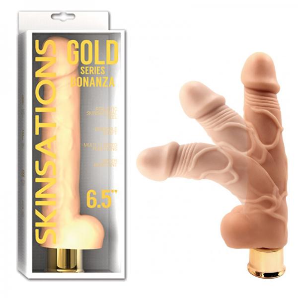 Skinsations Gold Series Bonanza 6.5in Vibrating Dildo Multi Functions