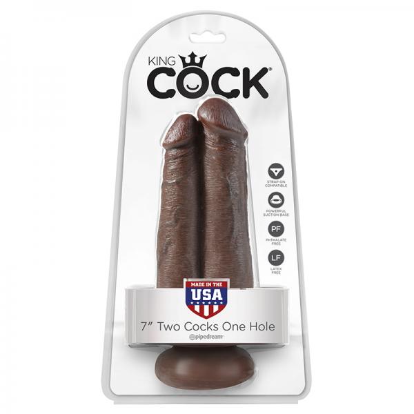 King Cock 7in Two Cocks One Hole Brown
