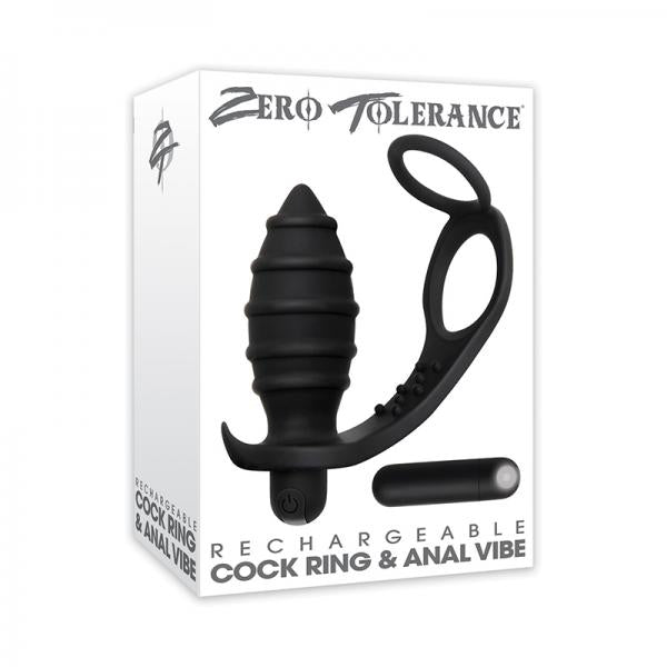 Zero Tolerance Cock Ring&anal Plug W/recharge Bullet Bk