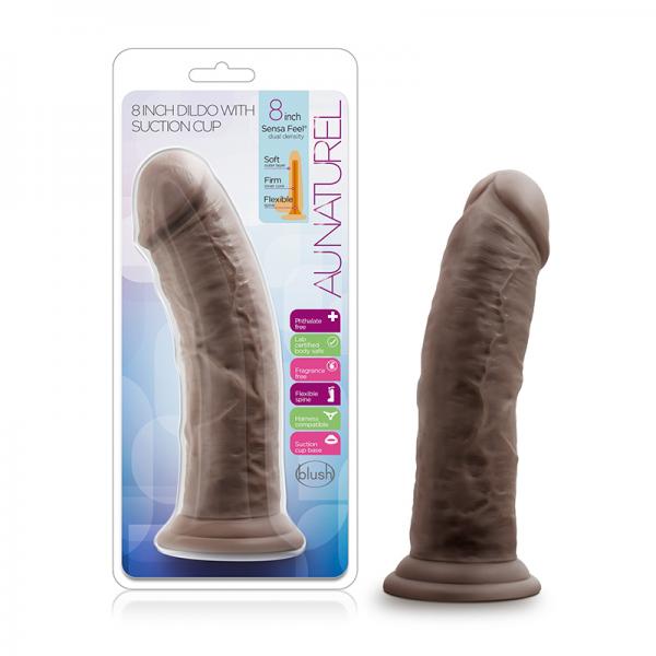 Au Naturel - 8in Dildo With Suction Cup - Chocolate