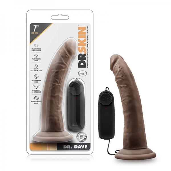 Dr. Skin - Dr. Dave - 7in Vibrating Cock With Suction Cup - Chocolate