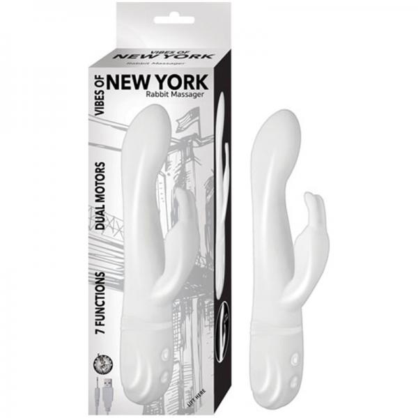 Vibes Of New York Rabbit Massager Dual Motors 7 Function Rechargeable Silicone Waterproof  White
