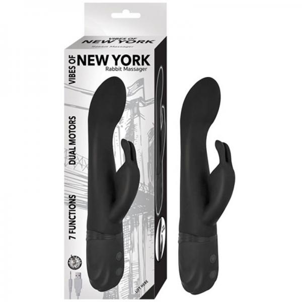 Vibes Of New York Rabbit Massager Dual Motors 7 Function Rechargeable Silicone Waterproof Black