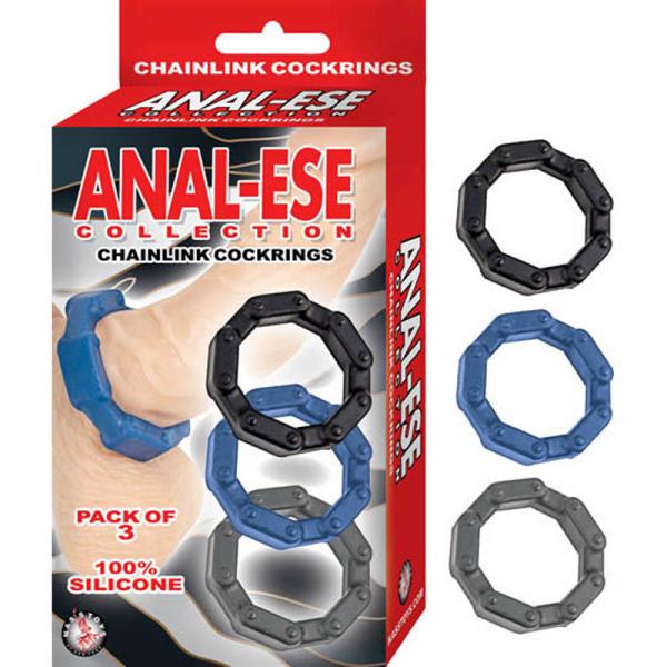 Anal-ese Collection Chainlink Cockrings Black,blue,grey
