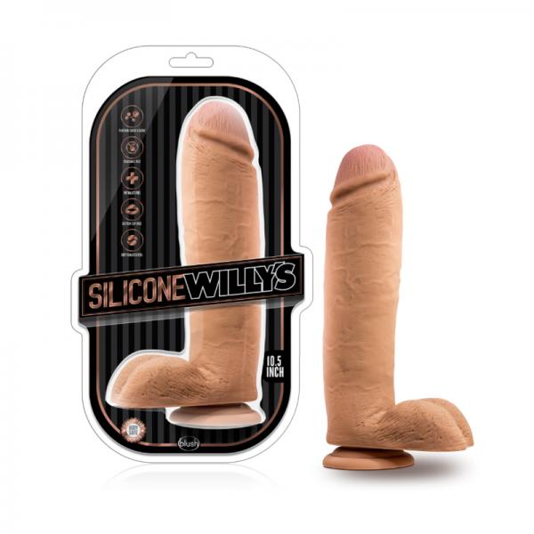 Silicone Willy's - 10.5 Inch Silicone Dildo With Suction Cup - Mocha