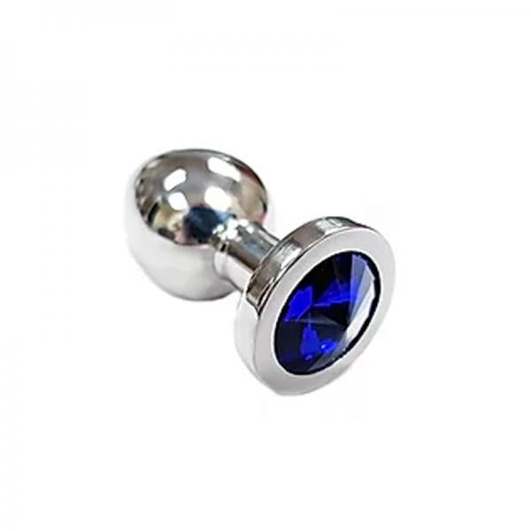Stainless Steel  Smooth Small Butt Plug Small With Blue Crystal  In Clamshell