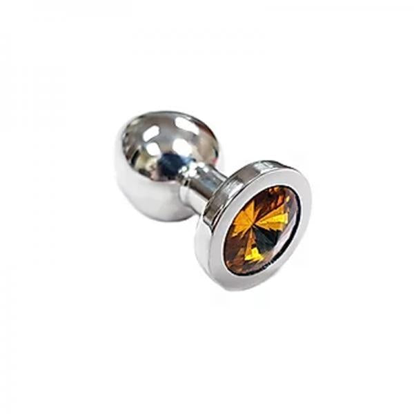 Stainless Steel  Smooth Small Butt Plug Small With Yellow Crystal  In Clamshell
