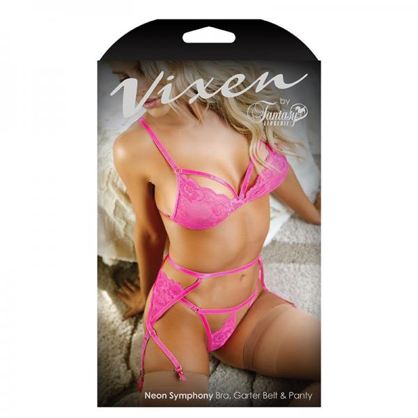 Vixen Neon Symphony Bralette, Garter Belt & Panty One Size