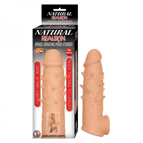 Natural Realskin Spiked Vibrating Penis Xtender - White