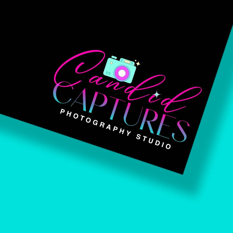 Photography Logo Personalized Pink Blue Neon Customized Logo Design Professional Photographer Videographer Camera 360 Photo Booth Logo