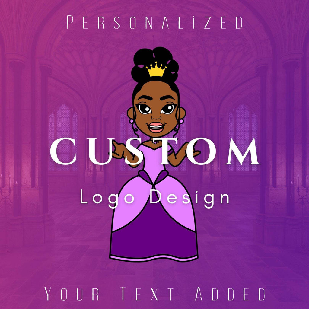 Custom Logo Design Princess Black Brown Girl Personalized Beauty Boutique Makeup Cosmetics Fashion Photography Lip Gloss Purple Queen Crown