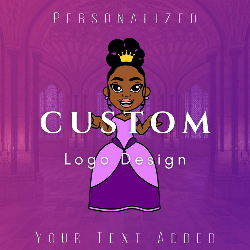 Custom Logo Design Princess Black Brown Girl Personalized Beauty Boutique Makeup Cosmetics Fashion Photography Lip Gloss Purple Queen Crown