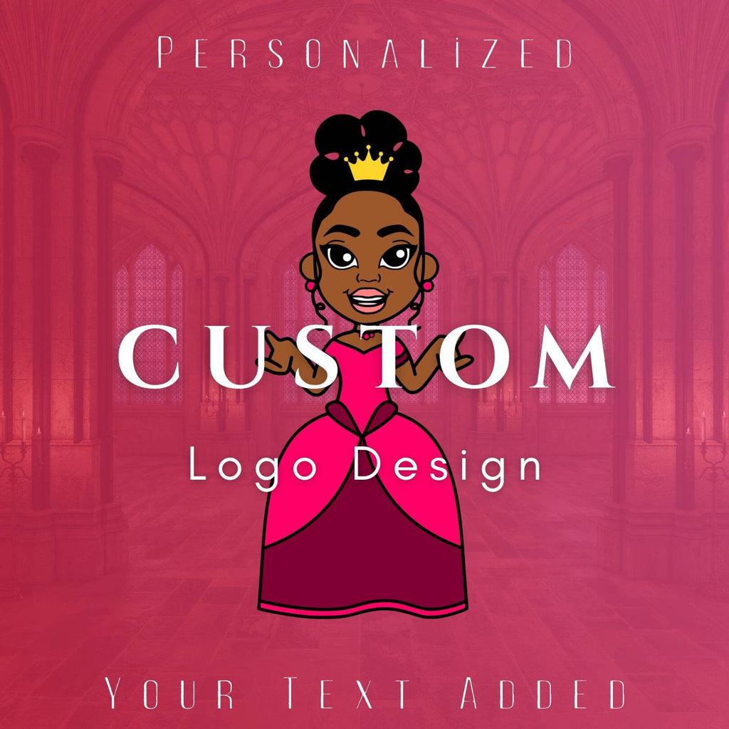 Custom Logo Design Princess Black Brown Girl Personalized Beauty Boutique Makeup Cosmetics Fashion Photography Lip Gloss Pink Queen Crown