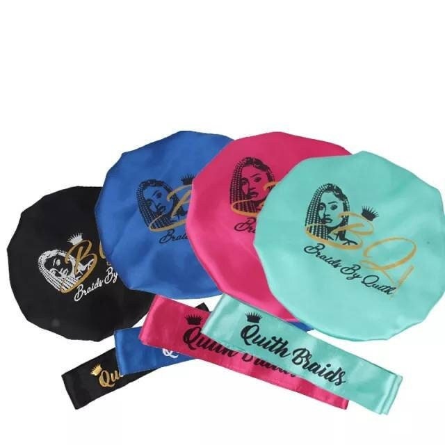 Custom Satin Hair Bonnets & Edge Scarves Wholesale Bulk Custom Your Text or Logo Printed Personalized Bonnet Hair Accessories