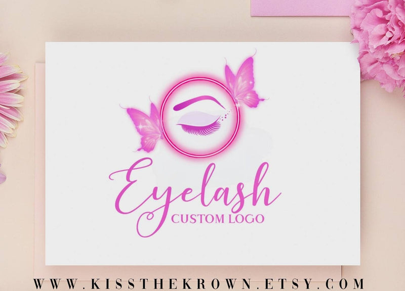 Eyelash Logo Personalized Butterfly Cursive Custom Logo Design Makeup Artist Mink Lashes Beauty