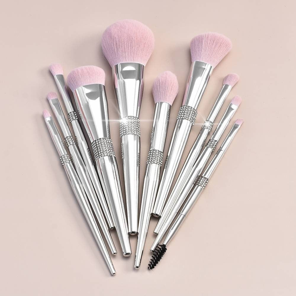 Custom Makeup Brushes Set Silver  Bling Personalized Wholesale Private Label Cosmetics Foundation Brushes Makeup Artist Your Logo Printed