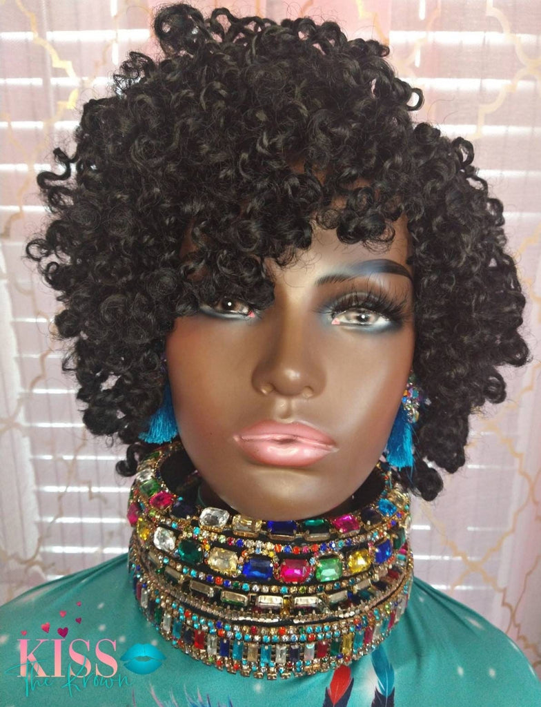 HALI~Curly Twists Kinky Micro Twists Wig Synthetic Hair Wig 6 inch Full Wig Short Natural Black Hair Wig Exclusive Style