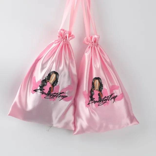 Custom Satin Hair Bags Wholesale Bulk Custom Your Text or Logo Printed on Bags Personalized Hair Extensions Bags