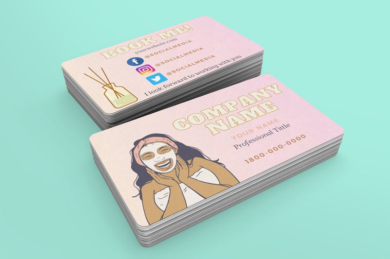 BUSINESS CARDS TEMPLATE Spa Esthetician Skin Care Personalized Custom Text Edit File with Canva Digital Download Editable Front and Back