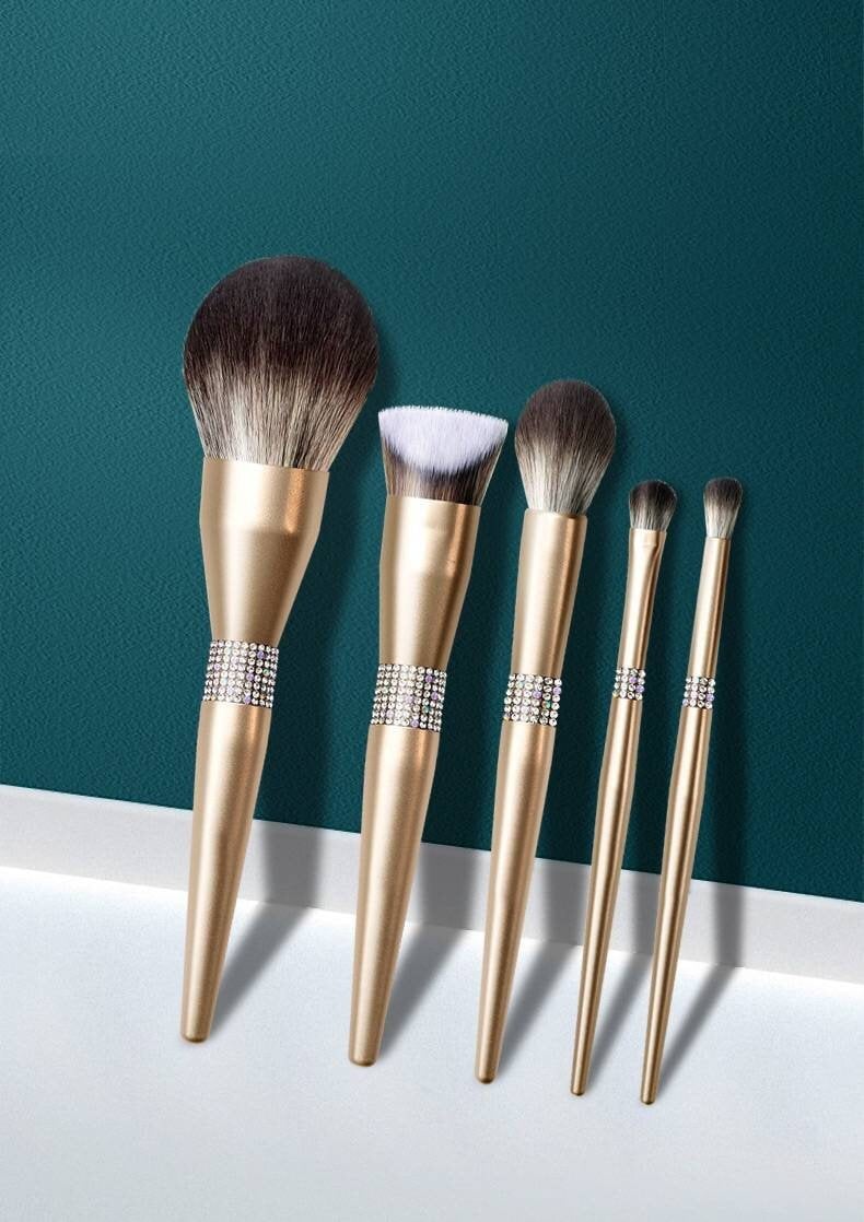 Custom Makeup Brushes Set Gold Bling Personalized Wholesale Private Label Cosmetics Foundation Brushes Makeup Artist Your Logo Printed