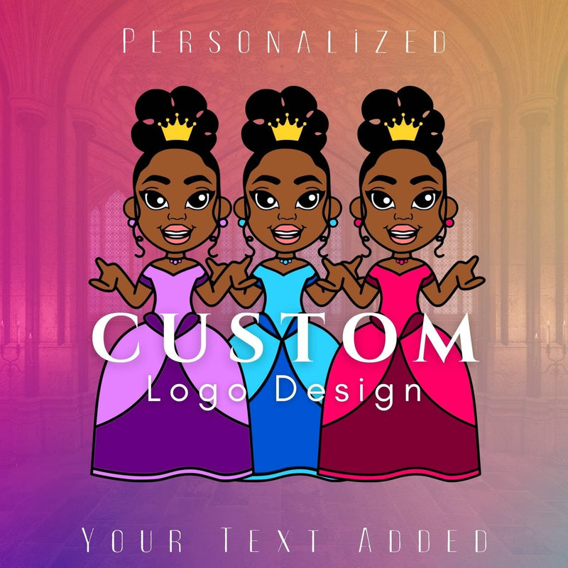 Custom Logo Design Princess Black Brown Girl Personalized Beauty Boutique Makeup Cosmetics Fashion Queen Crown Lip Gloss Blue Pink Purple
